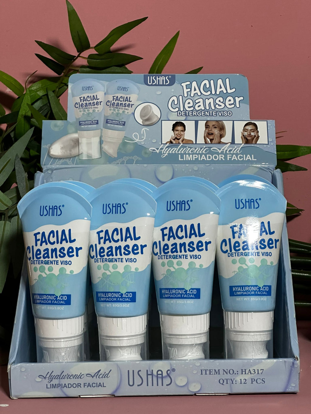 USHAS Facial Cleanser - Detergente Viso con Acido Ialuronico e Spazzola Integrata