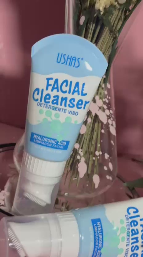 USHAS Facial Cleanser - Detergente Viso con Acido Ialuronico e Spazzola Integrata